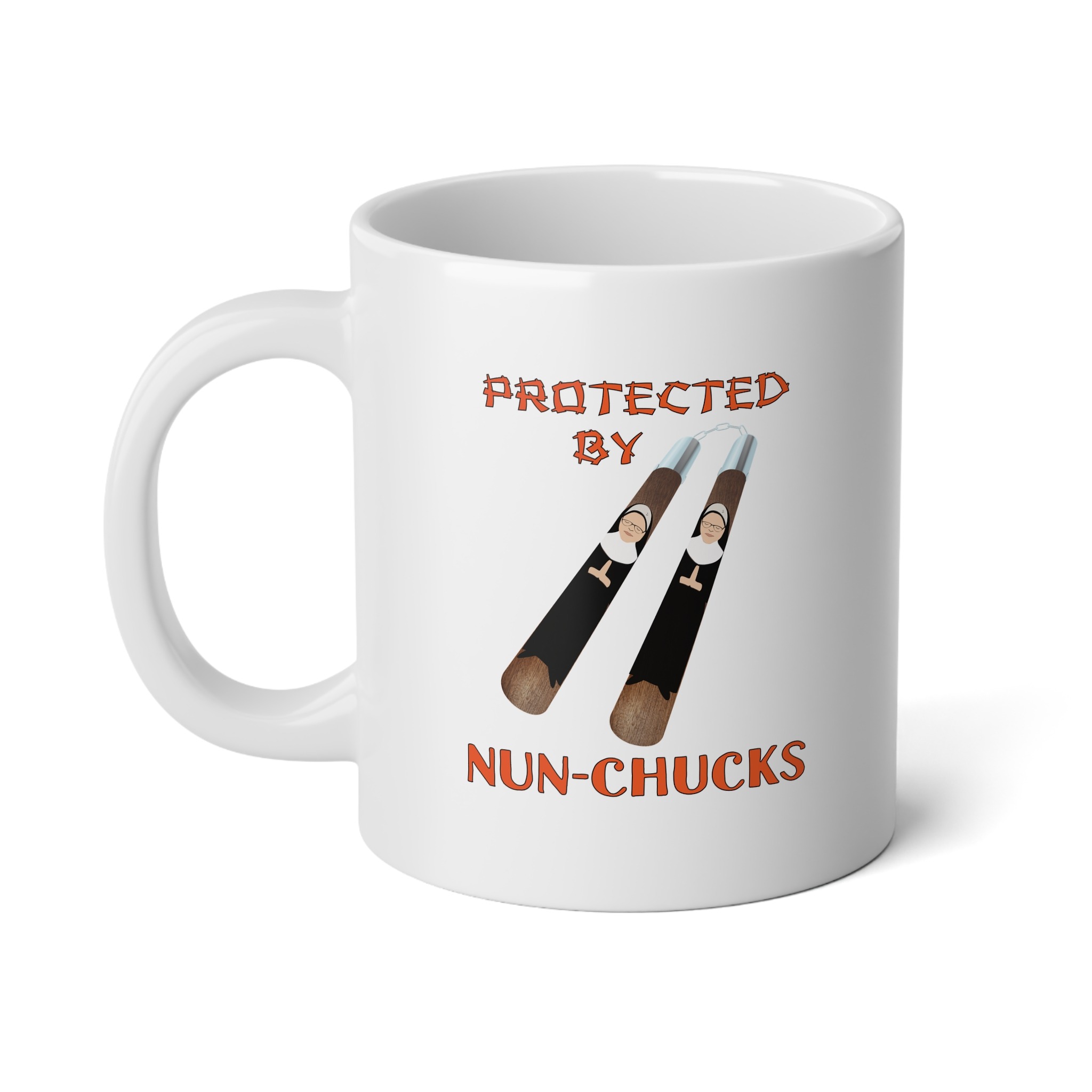 Protected By Nun-Chucks Jumbo Ceramic Mug, (20oz)